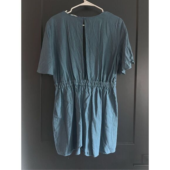 Zara Linen Blend Blue Ruffle Romper Size Large - Picture 5 of 6